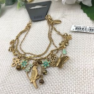 Teal Enamel Bird Flower Butterfly Dangle Bracelet